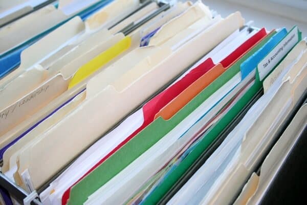 File folders in a drawer