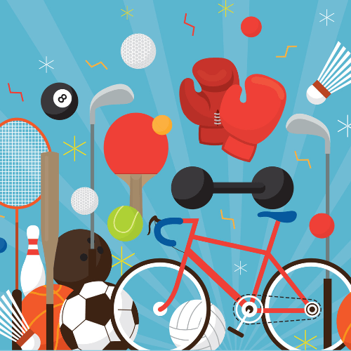a variety of sports equipment